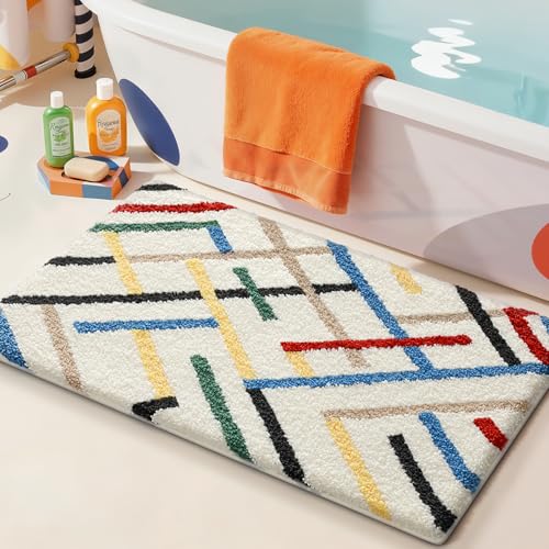 LUMI Bathroom Rugs Colorful Line, Soft Absorbent Bath Mat