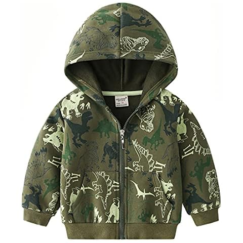 NautySaurs Boys Zip-up Dinosaur Hoodies Toddler Light Jackets Zipper Sweatshirt (C-Green, 4T) Cover