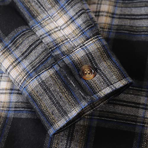 Men's Warm Sherpa Lined Plaid Jacket Comfortable Soft Flannel Shirt Casual Button Down Shirts For Fall Winter Navy #TOP4