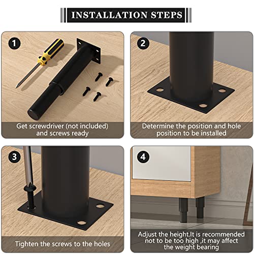 Dikeo 4.72-7.08 In Adjustable Metal Furniture Legs, Set Of 4 Adjustable Legs, Adjustable Height Sofa Legs Cabinet Legs, Replacement Legs For Furniture/Couch/Cabinet/Bed, Can Load 661Ibs/300Kg #TOP2