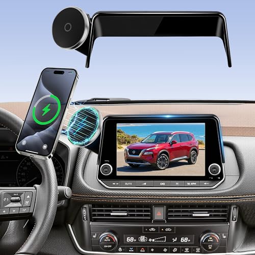 Image of Phone Mount for Nissan Rogue S /SV /Rock Creek (2021-2026,Fit 8inch ONLY), Altima Platinum (2019-2025), Sentra SR /SV (2020-25), 15W Wireless Charger, Magnetic Phone Holder, 360, Magsafe, Hands Free