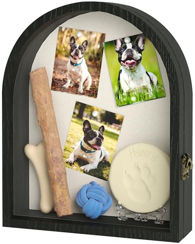 Pet Memorial Shadow Box Arched Wooden Memorial Box with Front Opening Vintage Latch Acrylic Cover & 12 Pearl Pins Wall Hanging or Tabletop Memory Box for Pets or Loved Ones Keepsake Display Case