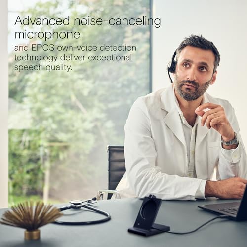 Image of EPOS Impact 5000 Go MS 3-in-1 Wireless DECT Headset with USB-A Dongle, Foldable Charge Stand, Microsoft Teams Certified, Noise-Cancelling Mic, Up to 135m Range