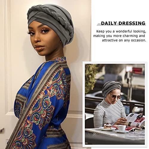 Image of DRESHOW Turban Pre-Tied Twisted Hat Thread African Head Wraps for Black Women Chemo Cancer Cap Braid Hair Cover