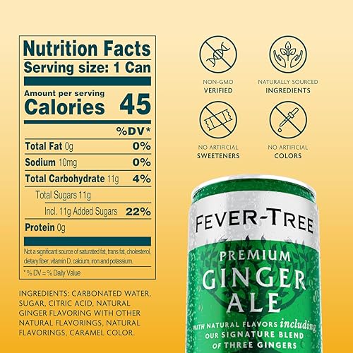Image of Fever-Tree Ginger Ale - Premium Mixer for Cocktails and Mocktails, 5.07 fl oz Cans, Pack of 8 - Naturally Sourced, Non-GMO