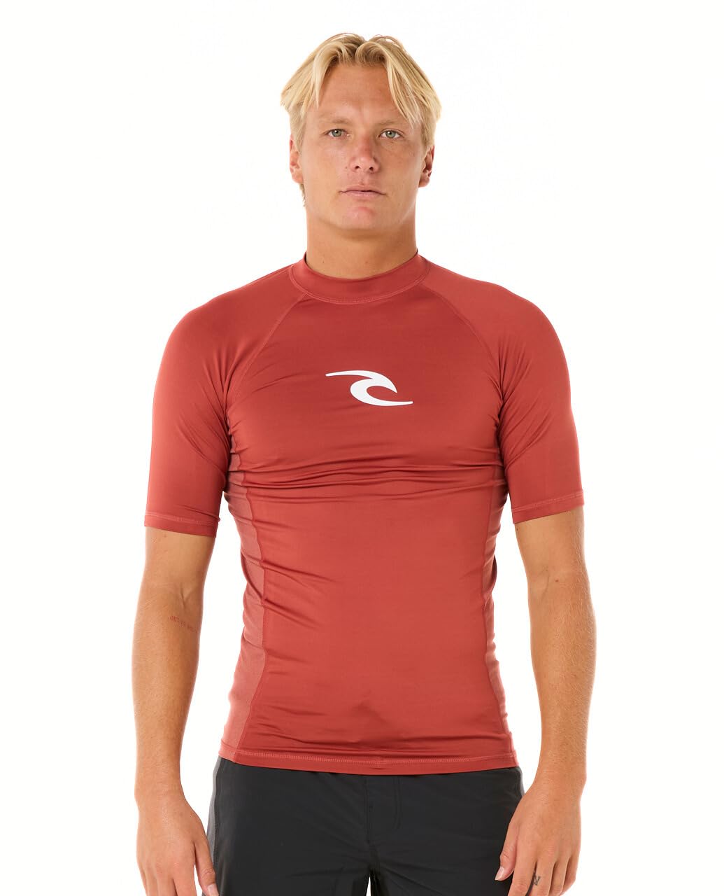Rip Curl Men's Red Waves Upf Performance Short Sleeve Rash Vest Top - Uv Sun Protection And Spf Properties