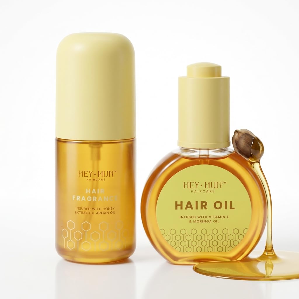 Hey Hun Hair Oil + Hair Fragrance - Argan Oil Leave In Conditioner & Hair Perfume for Dry Damaged Hair - Lightweight Hair Serum with Honey & Shea Butter - Vegan Anti Frizz Treatment for Women
