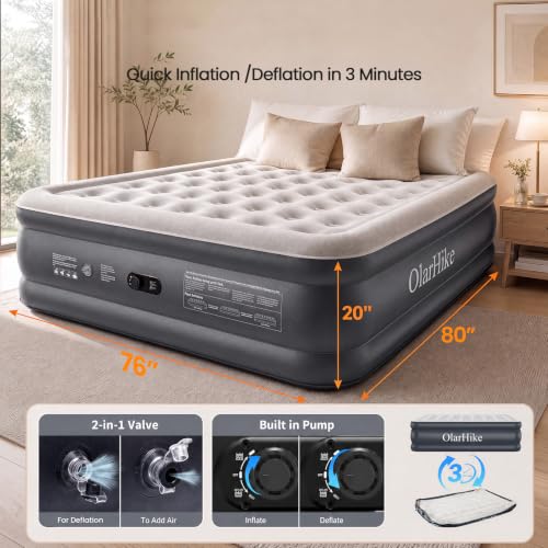 Image of OlarHike 20 inch H King Air Mattress with Built in Pump,Inflatable Bed, 850lb