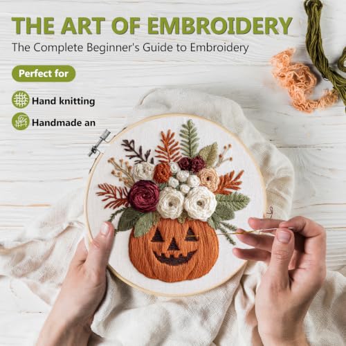 Image of Santune Halloween Embroidery kit,Fall Needlepoint Cross Stitch Kits for Beginners Adult,Needle Point Sets,4 Embroidery,2 Hoops,Halloween Ornaments