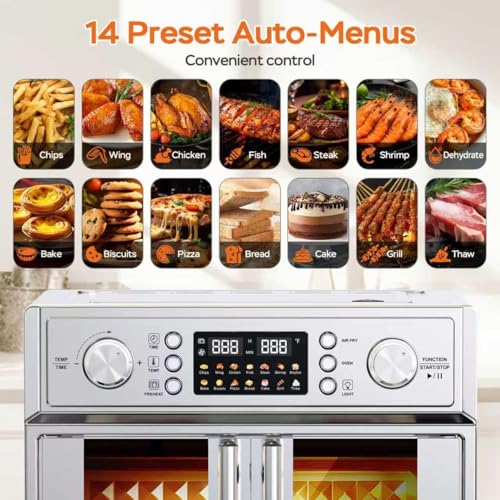 Image of PlumChef 27.5 Quart Extra Large 6 Slices Air Fryer Convection Toaster Oven, French Door, 1700W, Multifunction Oven for Air Fryer, Toast, Grill, Defrost, Bake (Stainless Steel)