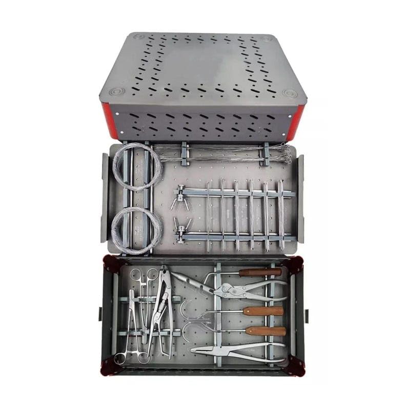 Orthopedic Cerclage Wire Instrument Set - Stainless Steel Bone Fixation & Compression Kit with Sterilization Tray - Professional Grade Veterinary & Surgical Tools
