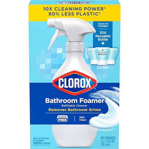 Clorox Bathroom Foamer Refillable Cleaner, Household Essentials, 1 Bottle and 3 Refill, Rain Clean, 1.13 Fl Oz - image 9