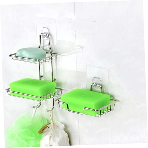 Miniatura 3 de Cabilock 2 estantes de montaje en pared, bandeja de acero inoxidable, con ventosa, jabonera de baño, jabonera de baño, soporte para esponja de