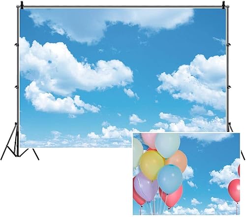 Miniatura 1 de Yeele - Telón de fondo de fotos de cielo azul, nubes blancas de 10 x 8 pies, primavera, sol, cielo, nubes, fondo de fotografía, fondo de fotografía,