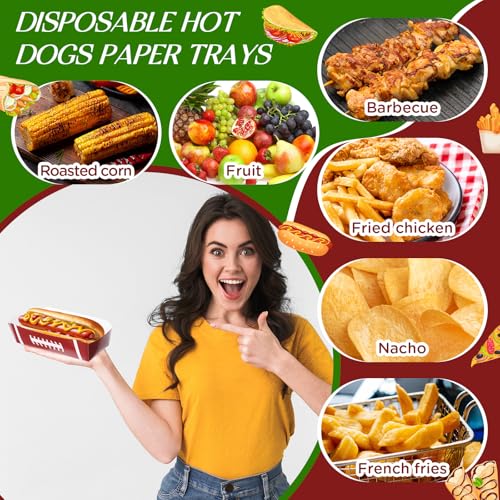 Yeaqee 50 Pcs 7" Football Hot Dog Trays Football Disposable Paper Trays Food Nacho Boats Game Day Football Serveware Football Theme Food Tray Snack Party Baskets - Image 5