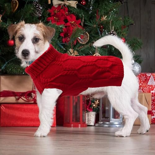 LiebeDD Hundepullover für Kleine Hunde, Sleeveless Rollkragen Hundepulli Winter Warm Gestrickter Pullover Weicher Pullover Weihnachten Katzenpullover für Französische Bulldogge, Rot, XL