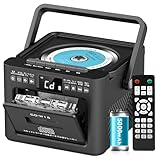 Greadio 2025 多機能ラジカセCDプレーヤー Bluetooth5.1 カセットプレーヤー 充電式CDラジオ セットコンポ FMラジオ EQモード 5000mAh大容量バッテリー リモコン付き USB AUX TF/SDカード ポータブルcdプレーヤー カセットテープレコーダー ブルートゥース対応 ダブル5Wステレオスピーカー 携帯ラジオ ギフト ブームボックス（ブラック）