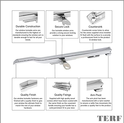 Cuchara abatible para ventana de 250 mm TERF: pack de 2 compases resistentes en cromo pulido 5