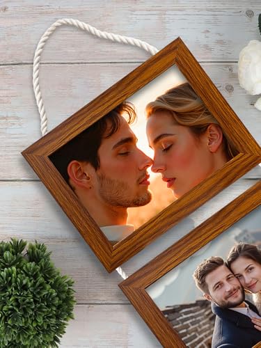 Image of Art Street Pearl Drop Hanging Photo Frame Set of 3 Photo Frame for Home & Office Decoration (Size- 5 x7 Inches, Color - Brown)