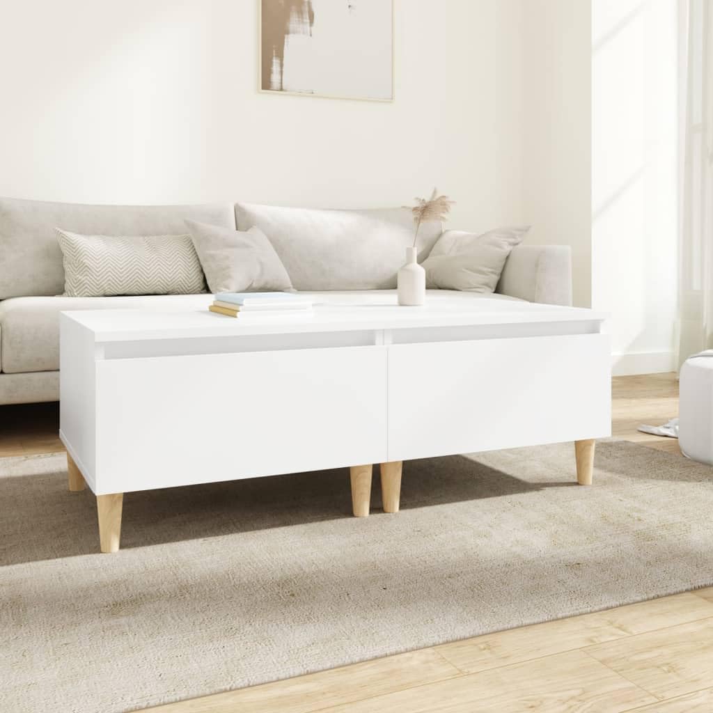 SXZenSpace 2 White Side Tables 50x46x35 cm Set of Modern End with Drawer Engineered Wood & Eucalyptus Solid for Living Room Bedroom Sofa Use