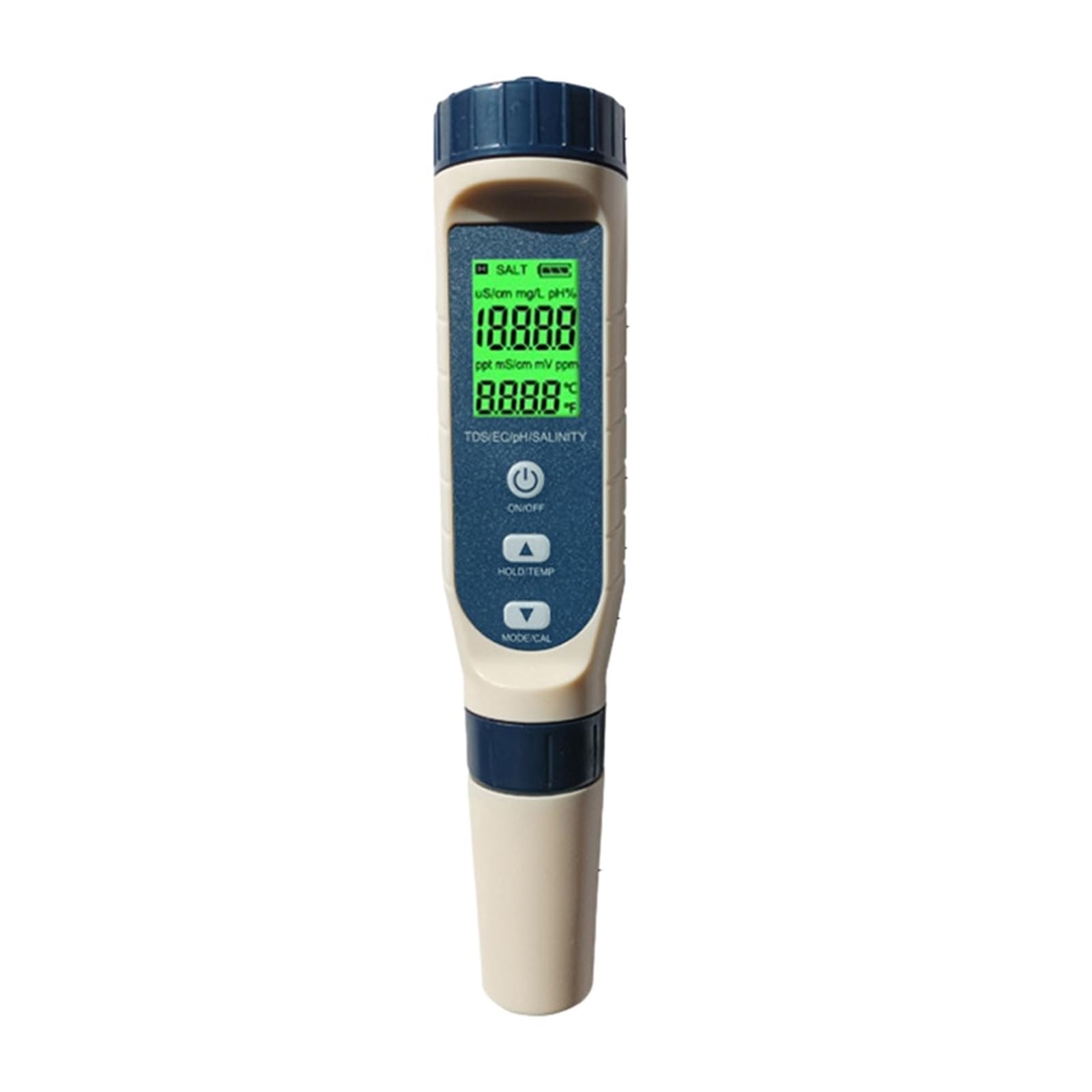 Tester miernika PH, 5 w 1 cyfrowy miernik PH TDS/EC/PH/SALT/TEMP długopis testowy przenośny Monitor jakości wody Tester do basenów akwaria wody pitnej,Woda pitna, Hydroponika, SPA, Browarnictwo(With