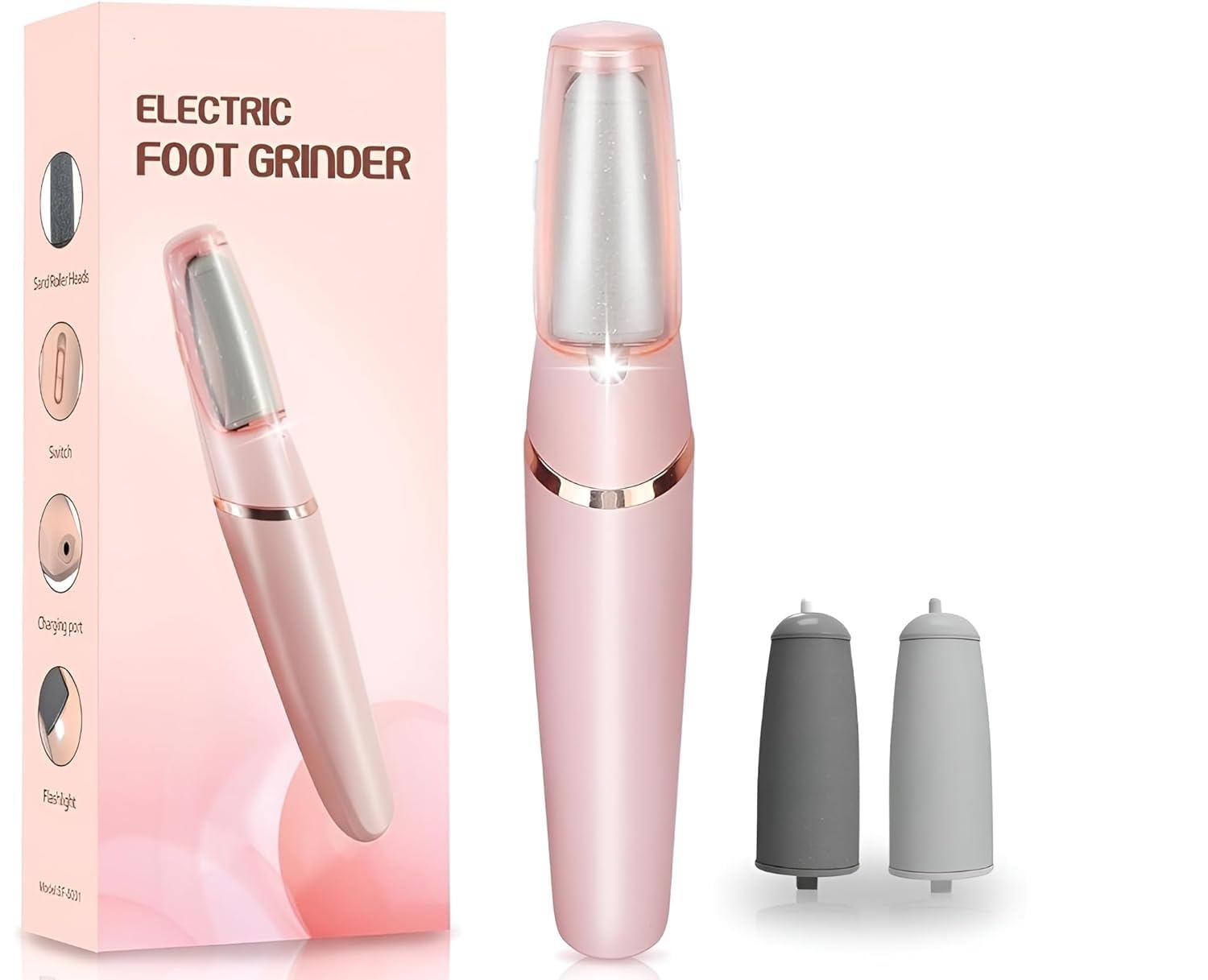 Feelon allus Remover for Feet – Rechargeable Pedicure Tool with Foot Filer & Scrubber Kit – Removes Dry, Hard & Dead Skin – Smooth Pedicure Wand – Professional Foot Care Machine for Silky Soft Feet