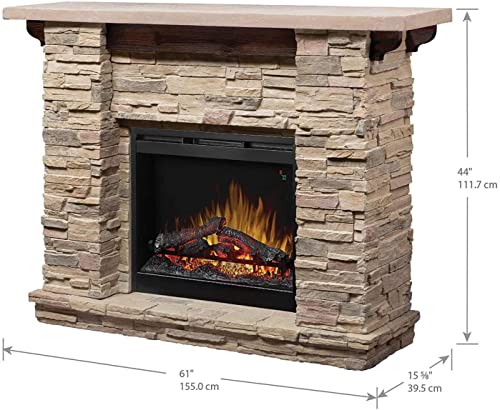 Dimplex Fieldstone Electric Fireplace With Mantel Surround Package | Pine With Natural Stone-Look, Includes 26" Electric Fireplace - #Gds28L8-904St #TOP4