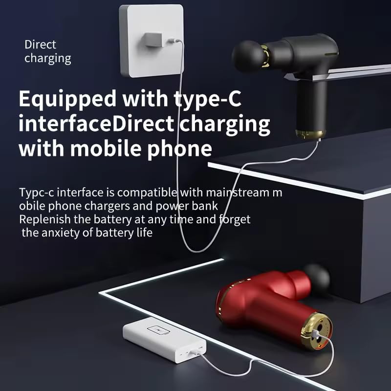 Image of Massage Gun Deep Tissue Portable 6 Speeds Handheld Muscle Massager with 4 Massage Heads, Battery & Type-C Charging, With Neck Massager for Muscle Pain Relief Recovery, Neck Pain (Style 3)