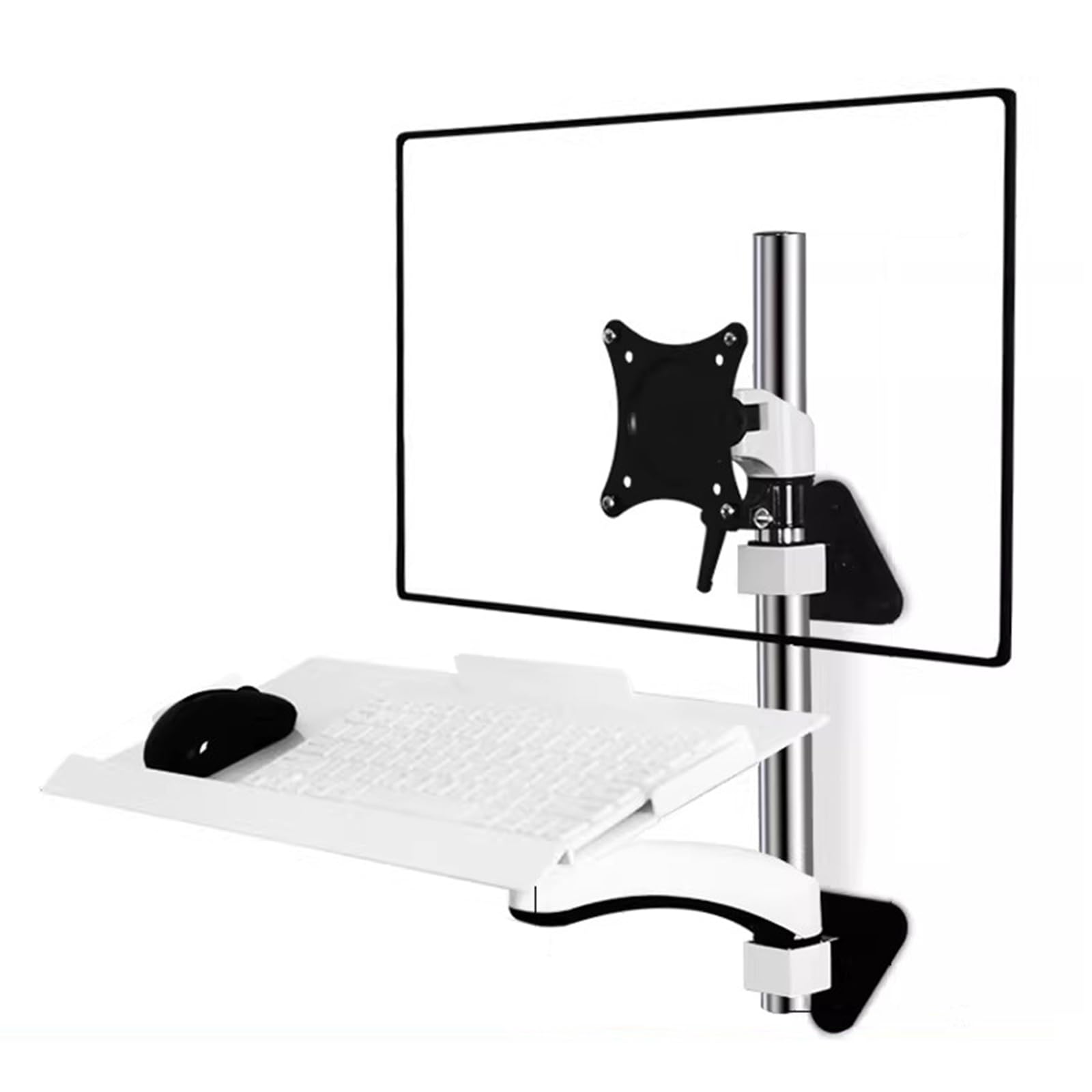 SICWEDIM Single Monitor Stand Wall Mount, Sit-Stand Converter Workstation, with Keyboard Tray, Height and Angle Adjustable, for 15-32 Inch Screens, Max Load 8kg (Silver 60cm)