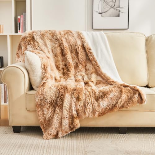 EMME Faux Kuscheldecke Kunstfell – Flauschige Felldecke,130 x 150,Batik