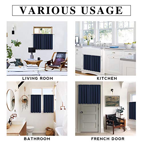 RYB HOME RV Curtains for Camper Windows - Soft Thermal Insulated Small Window Curtain Tiers for Cafe Kitchen Bedroom Basement Glass Door Window, W 42 x L 30 inches, Navy Blue, 2 Panels