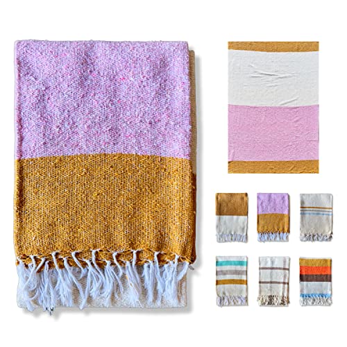 Sundream Supply Mexican Blanket - Thick Authentic Handwoven Beach Blanket, Perfect Outdoor Serape Throw For Picnics Yoga & Camping, Soft Home Decor Falsa Throw, Baja Blanket (Pink, Gold & Cream) #TOP24