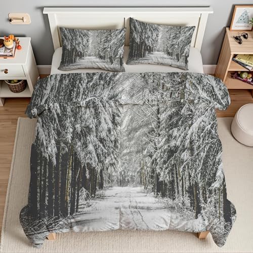 Ensemble de literie 3 pièces forêt enneigée au design texturé haut de gamme