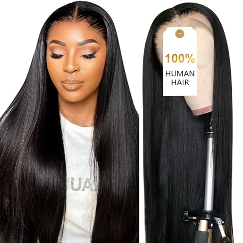 CUTE BEIN [2-Year Life 100% Human Hair 250g/pc 250% Density 13x6 HD Straight Lace Front Wigs Human Hair Pre Plucked [0.1mm Ultra-Thin HD Lace] Free Part 28 Inch