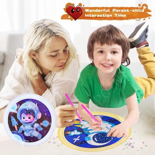 Image of PLUSPOINT 5D Diamond Gem Kits for Kids Pack of 3 Design Diamond Arts and Crafts for Kids Ages 6 8 10 12 Gem Art Painting Kit Astronaut Dino Crafts Diamond Painting Kits for Boys