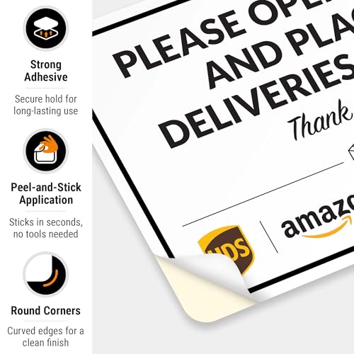 Image of Package Delivery Sign, Delivery Instructions Open Gate and Leave Delivery Inside Sign, 10x7 Inches, 4 Mil Vinyl Decal Stickers Weather Resistant, Made in USA