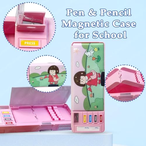 Image of LONGMIRE Plastic Pencil Box with Code Lock Pen Case Large Capacity Multi-Layer Multi-Function Storage Bag Secret Compartment Pencil Box for Kids- Multi-Color (Girl)