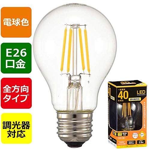 Amazon | LED電球 一般電球形 E26 40形相当 4W 電球色 フィラメント