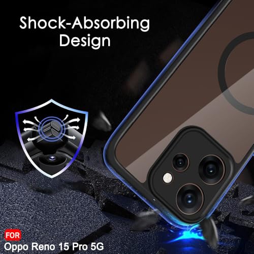 Image of TheGiftKart Hybrid Shockproof Back Cover Case for Oppo Reno 15 Pro 5G Compatible with MagSafe | Hard Back Cover Case for Oppo Reno15 Pro 5G (PC & TPU, Transparent Clear Back, Black Sides)