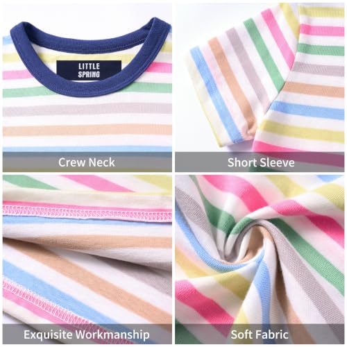Image of LittleSpring Boys Girls T Shirt Rainbow Striped Cotton Crewneck Tees for Kids Fashion