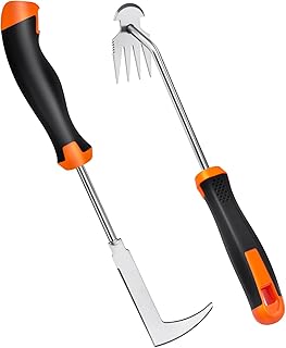 BOOLOOEN Outil d'arrachage de Mauvaises Herbes, Outil de Jardinage Portable, Outil de désherbage de Fissures, Outil de désherbage à 4 Dents, Outil de désherbage en Forme de L(2 PC)