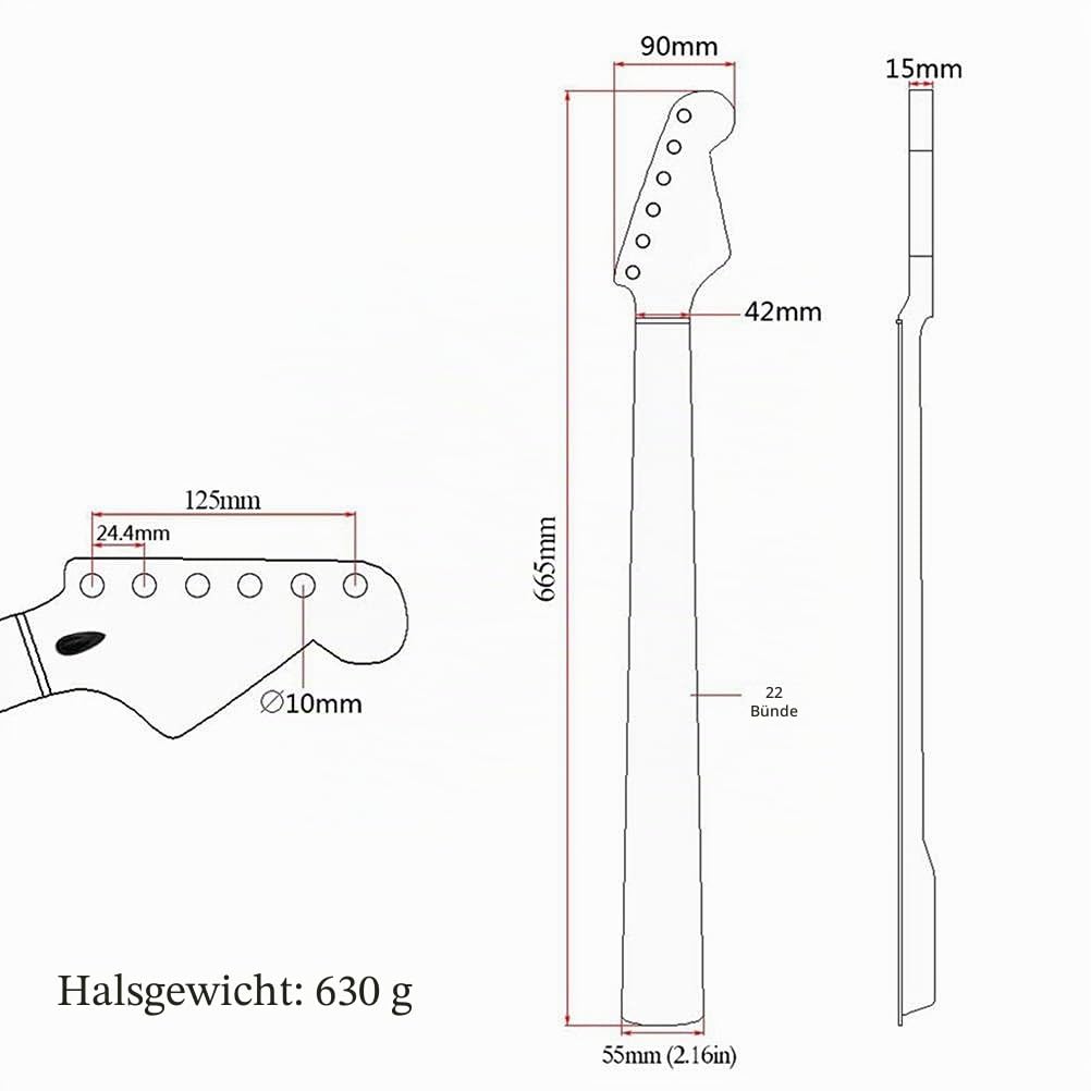 BTSEURY 22 Bünde E-Gitarre Hals Ahorn Gitarre Hals Griffbrett kompatibel ST E-Gitarre