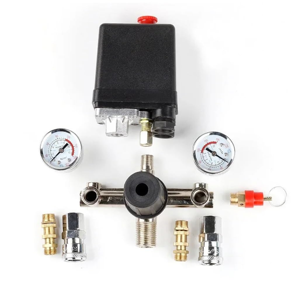 Interruptor de Control de presión de bomba de compresor de aire, regulador de alivio del colector de 4 puertos, 220V/380V, válvula de Control de 30-120PSI con manómetro(B-380V)