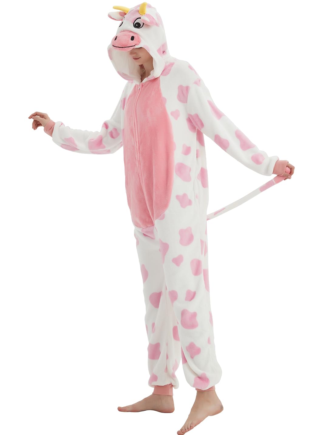 Pijama de vaca para adultos, disfraz de una sola pieza para mujer, unisex, de felpa, suave, para Halloween, Navidad
