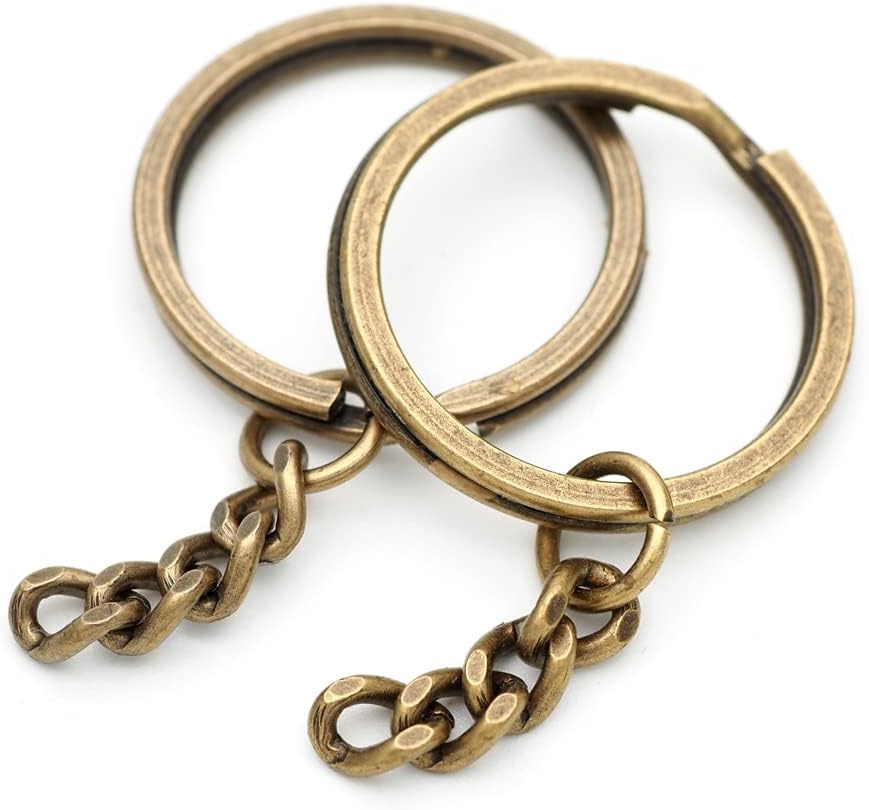 CRAFTMEMORE 20pcs Metal Key Rings with Chain, Key Chain Rings, Split Rings for DIY Craft PTK3 (25 mm, Antique Brass)