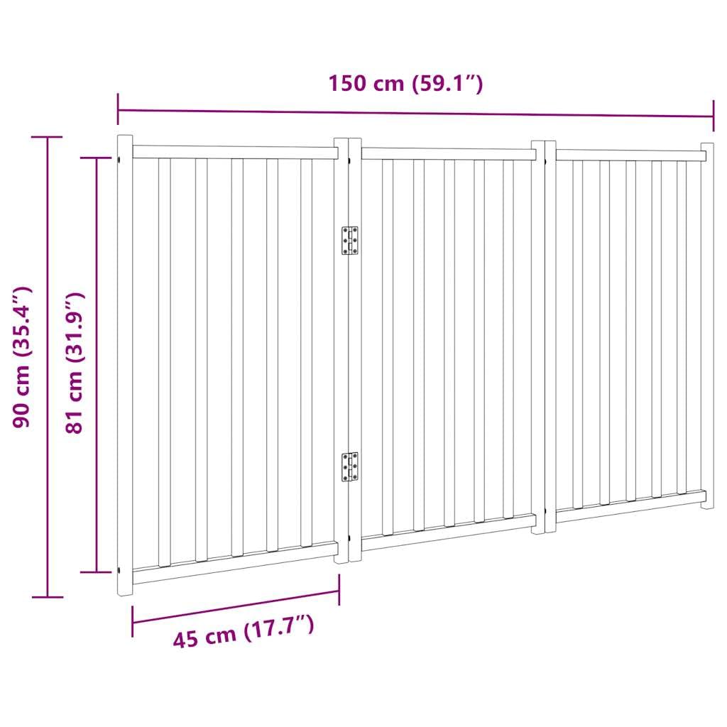 vidaXL Cancelletto per cani pieghevole a 3 pannelli 150 cm in legno massello di abete