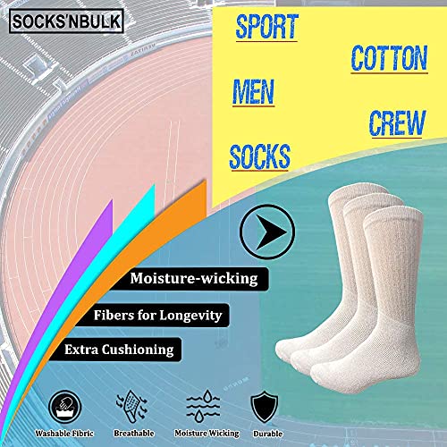 SOCKS'NBULK 60 Pairs Wholesale Bulk Sport Cotton Mens Crew, Ankle, Tube Socks, Size 10-13 (Mens - White Crew)4