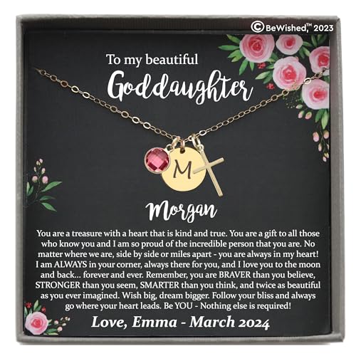 Be Wished Personalized Goddaughter Necklace from Godmother or Godfather, Name or Initial Necklace with Meaningful Message