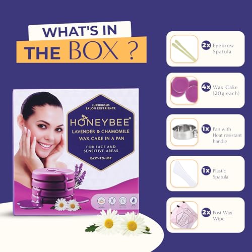 Image of Honeybee Lavender & Chamomile Wax Cake for Women | 1st Time in India Liposoluble Wax Disc | Katori Face Wax | Stripless Kit for Sensitive Skin - Bikini, Chin, Armpits - 20g x 4 Cakes
