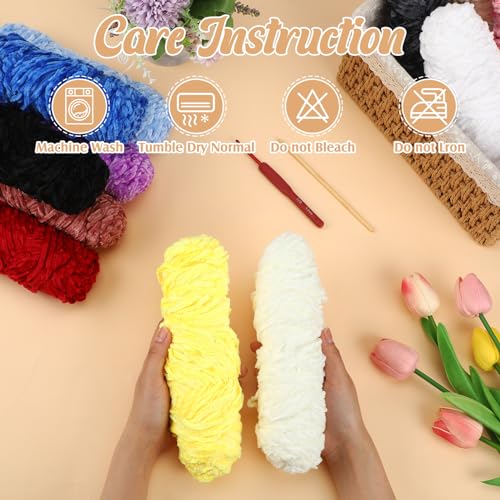 Image of Timgle 12 Pack Chenille Yarn for Crocheting, Soft Velvet Yarn 1312 Yards, 3 mm Thick Fluffy Plush for Hand Knitting Weaving Sweater Shawl Scarf Gloves DIY Craft, 109 Yards Each(Novel Color)